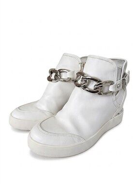 Aldo White Leather Chain-Link Sneakers - Size 6 - Silver Detail